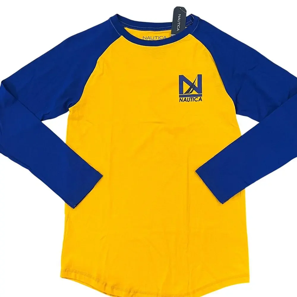 NWT Nautica Boys' Blue and Gold W/ Logo Baseball Tee